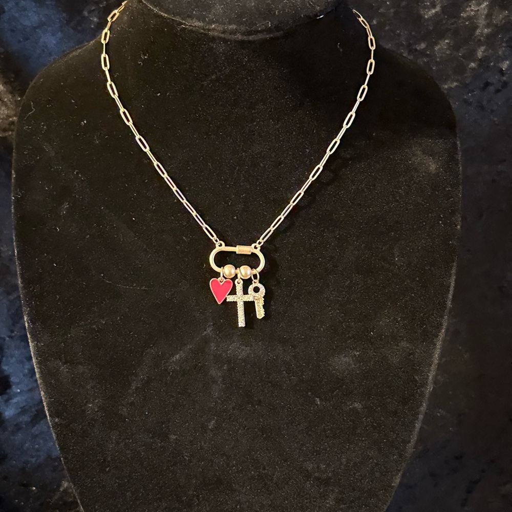 NWT Anne Marie Gold and Red Heart Pendant Necklace